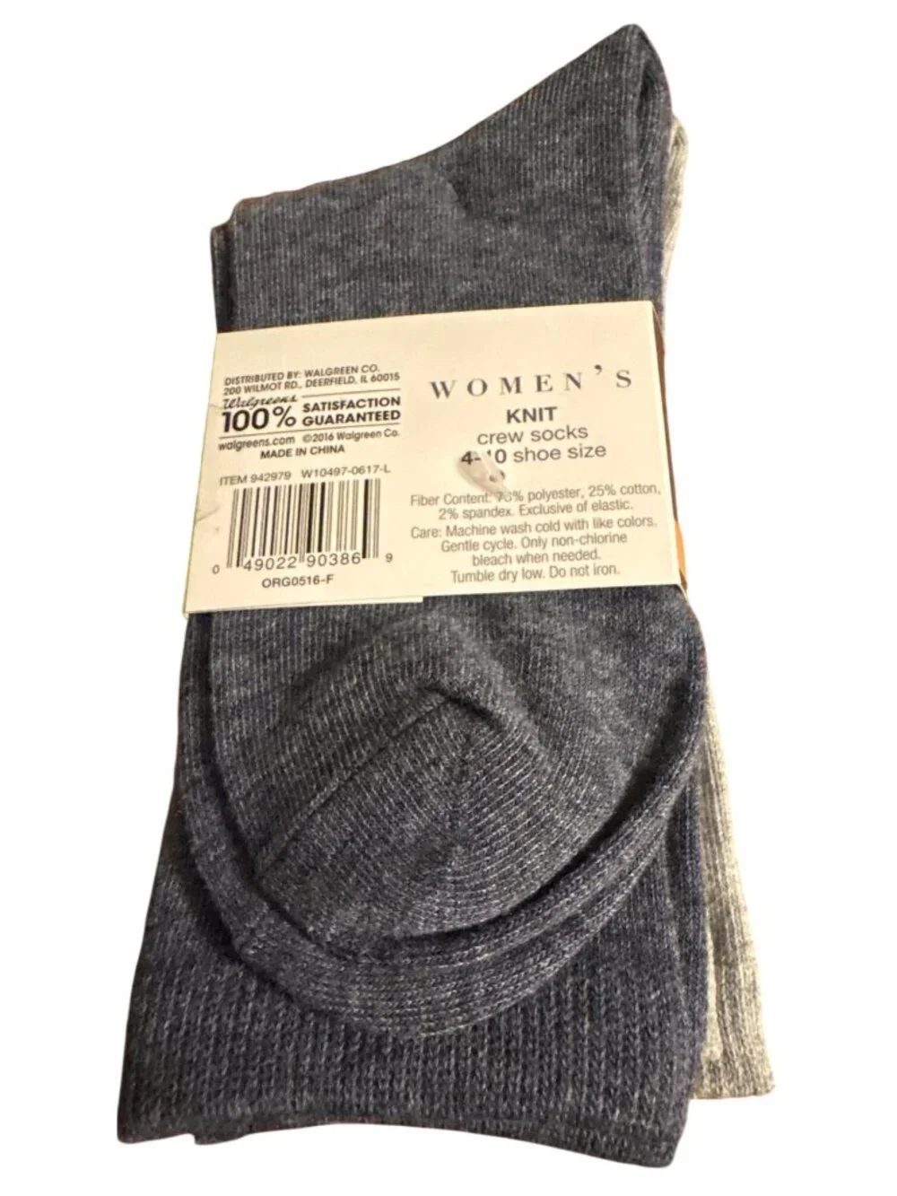 Womens West Loop Knit Crew Socks 2 Pairs Shoe Size 4-10 Gray NWT